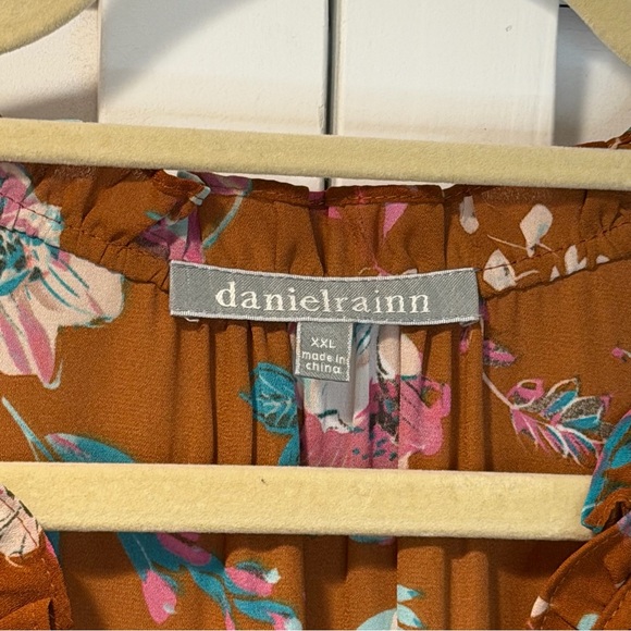 NWT Daniel Rainn XXL Copper Rust Foral Ruffle Cap Sleeve Blouse - Picture 2 of 9